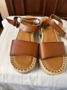 Universal Thread Brown Leather Ankle-Strap Espadrille Sandals